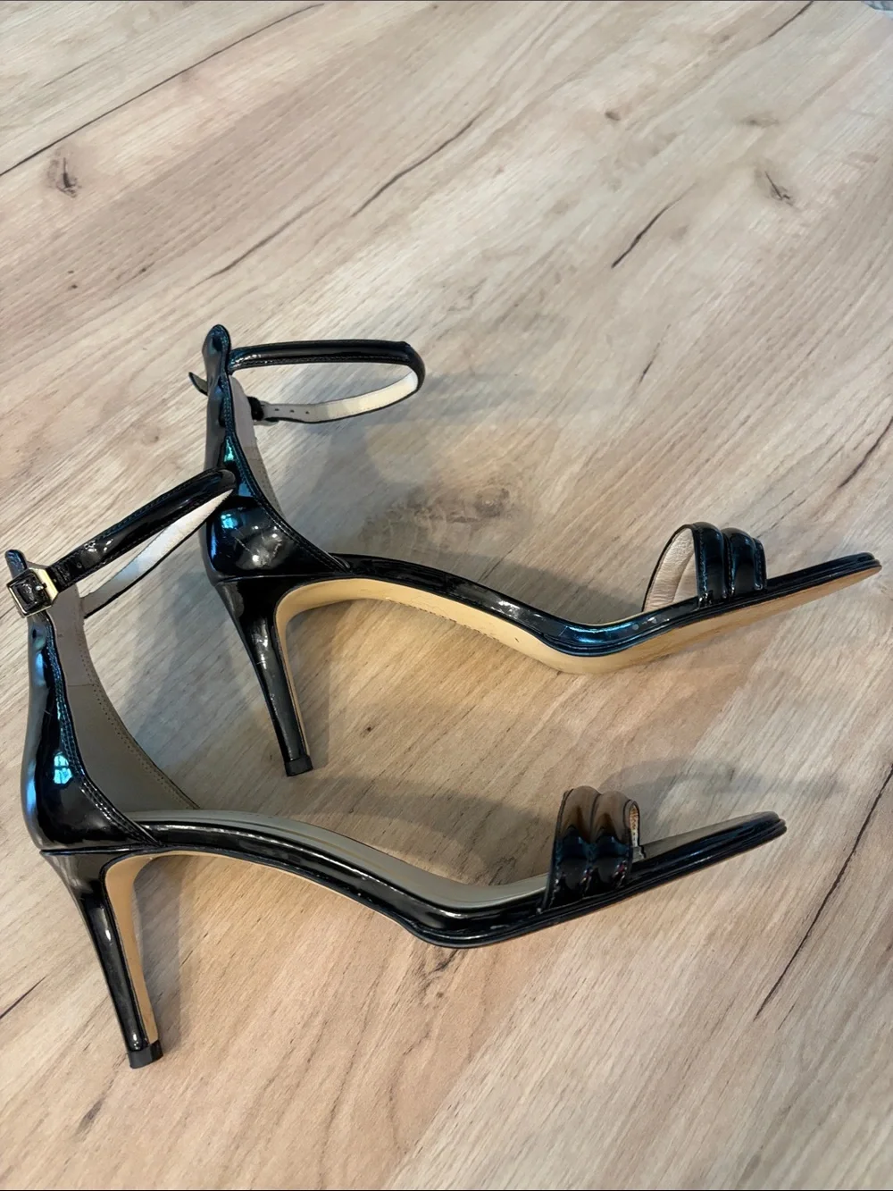 KENNETH COLE NEW YORK BLACK PATENT  ANKLE STRAP STILETTO HEELS SIZE 9.5
